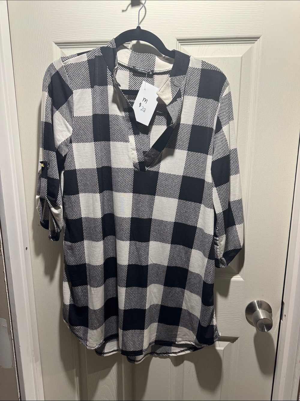 HEIMISH USA Black and White Buffalo Plaid Tunic Top